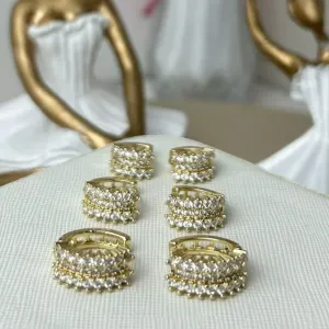 Trio Argola com Cravejamento Triplo Banhado a Ouro