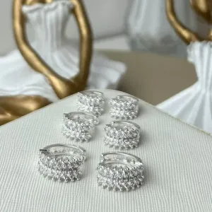 Trio Argola com Cravejamento Triplo Banhado a Prata