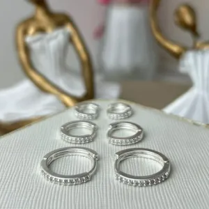 Trio Argola Cravejada Banhado a Prata