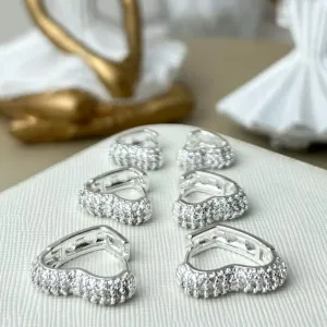 Trio Coração Cravejado Banhado a Prata