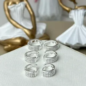 Trio de Argola Três fileiras Cravejadas Banhado a Prata