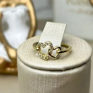 Anel Coração Duplo Cravejado