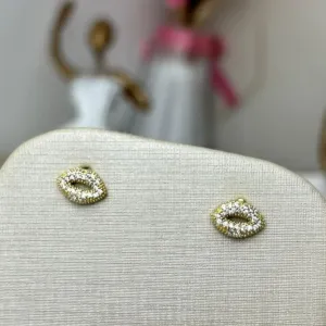 Brinco Boca Cravejada Banhado a Ouro