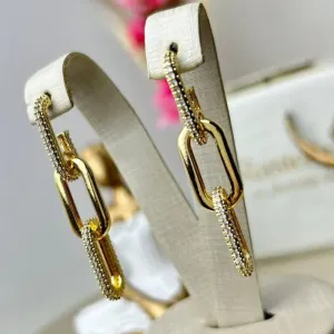 Brinco Elos Cravejado Banhado a Ouro