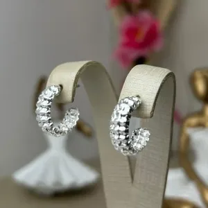 Brinco Meia Argola Sanfonado Banhado a Prata