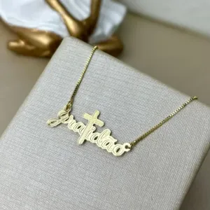 Colar Gratidão Com Cruz Banhado a Ouro