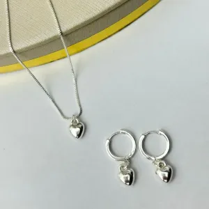 Conjunto de Coração Liso Banhado a Prata