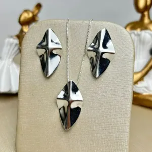 Conjunto Diamante Martelado Banhado a Prata