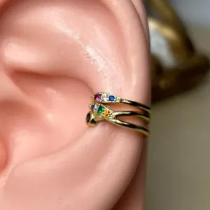 Piercing Fake Color Cravejadas   Banhado a Ouro