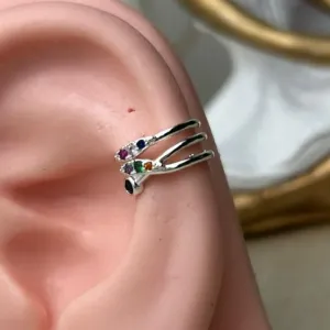 Piercing Fake Color Cravejadas   Banhado a Prata