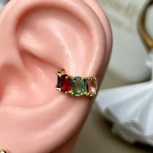 Piercing Fake Color Cravejado Banhado a Ouro