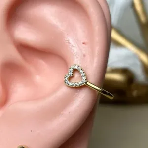 Piercing Fake Coração Cravejado  Vazado Banhado  a Ouro