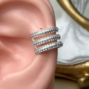 Piercing Fake Três Tiras Cravejadas Banhado a Prata