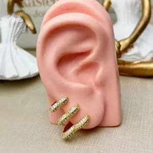 Trio Argola Coração Cravejado Banhado a Ouro