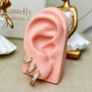 Trio Argola Cravejada Banhado a Ouro