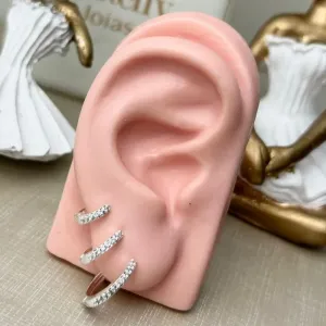 Trio Argola Cravejada Banhado a Prata