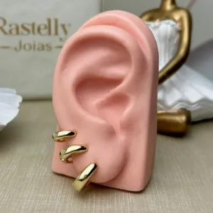 Trio Argola  Lisa Vazada Atrás Banhada a Oouro