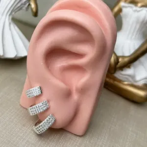 Trio de Argola Três fileiras Cravejadas Banhado a Prata