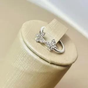 Anel Borboleta Dupla Banhada a Prata