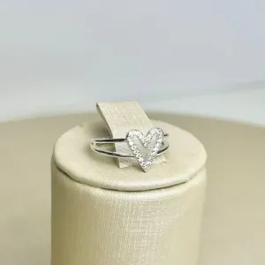 Anel Coração Cravejado Banhado a Prata