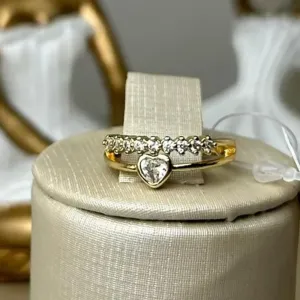 Anel Zirconia Coração  Duplo Banhado a Ouro