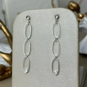 Brinco 3 Elos com Pedra de zirconia Banhado a Prata