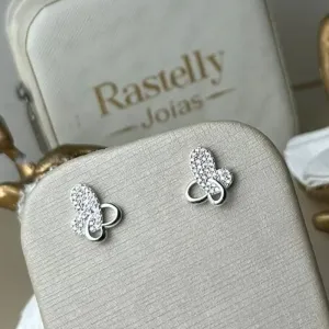 Brinco Borboleta Cravejada Banhado a Prata