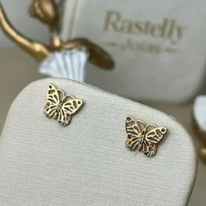 Brinco Borboleta Cravejada Color Banhado a Ouro