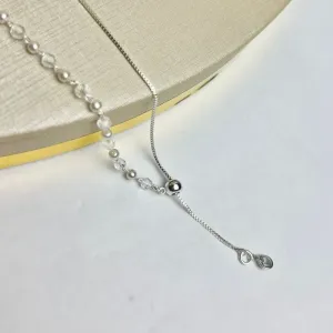 Gravatinha Cristal e Pérolas Banhada a Prata