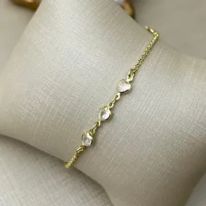 Pulseira Infantil Fiorella 3 Corações Cristal Banhada a Ouro