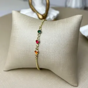 Pulseira Infantil Ysadora 3 Corações Color Banhada a Ouro