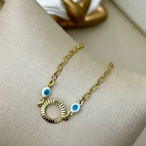 Tornozeleira  Elo Com Olho Grego Banhado a Prata