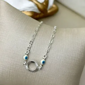 Tornozeleira  Elo Com Olho Grego Banhado a Prata