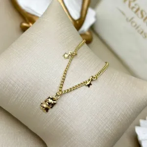 Tornozeleira Gatinho com Estrelas Banhado a Ouro