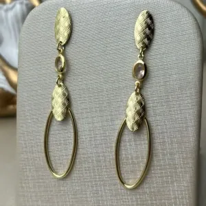 Brinco Oval de Chapinha Zirconia Rosa Banhada a Ouro