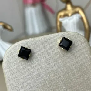 Brinco Zirconia Pedra Preta Grande