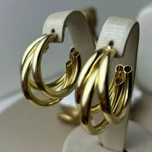 Brinco Três Elos Grande Banhado a Ouro