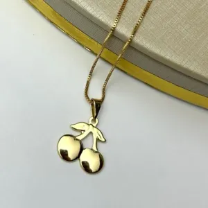 Colar Cereja Liso Grande Banhado a Ouro