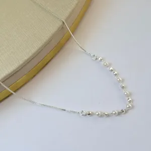 Colar De Perola Liso Banhado a Prata