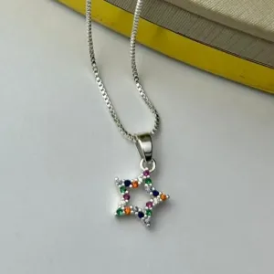 Colar Estrela Color Banhada a Prata