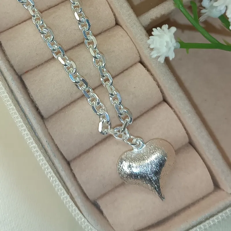 Pulseira Coração Liso Banhado a Prata