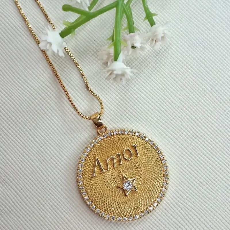 Colar Amor com Estrela Zirconia Banhado a Ouro