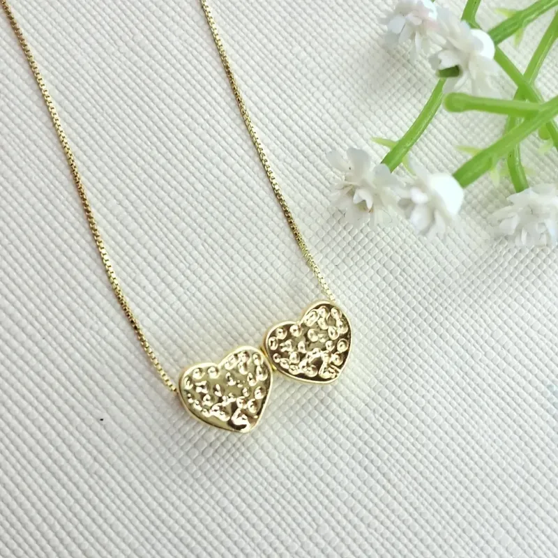 Colar Dois Corações Banhado a Ouro