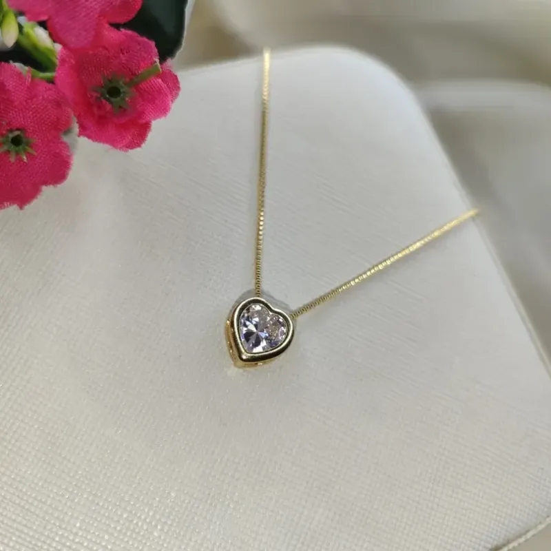 Colar Coração Zircônia Banhado a Ouro