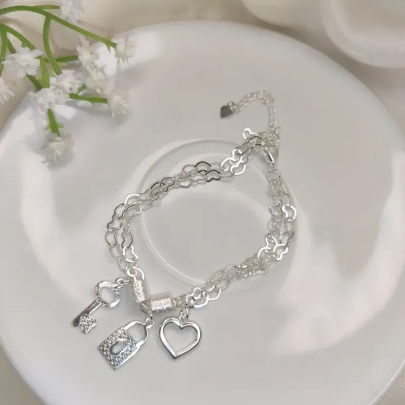 Pulseira do Amor Cadeado, Chave e Coração