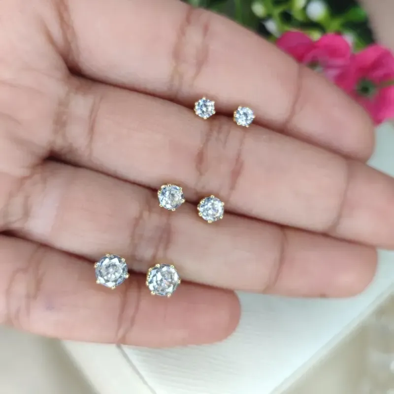Trio Ponto de Luz em Zircônia  Banhado a Prata