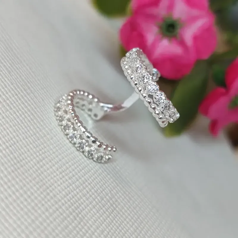 Piercing Fake Duplo Com Zirconia Banhado a Prata