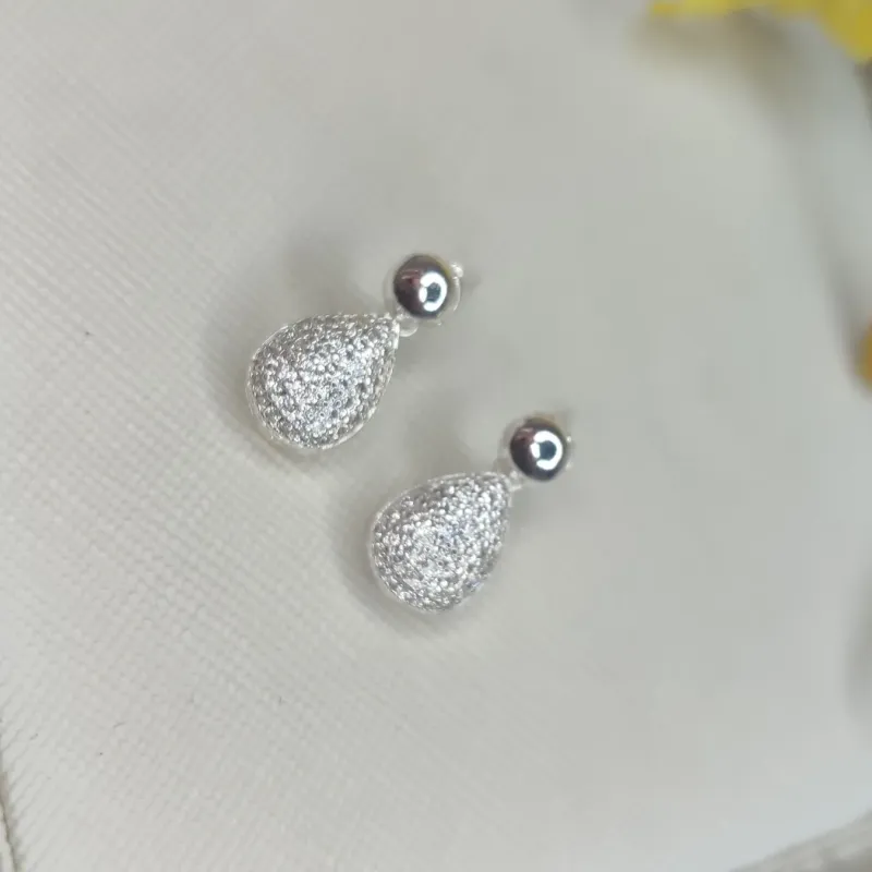 Brinco Bolinha com Gota Cravejada Banhado a Prata