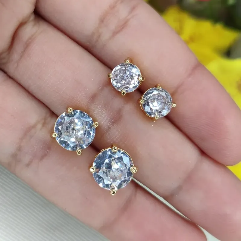 Brinco Duplo em Zirconia Redondo Banhado a Ouro