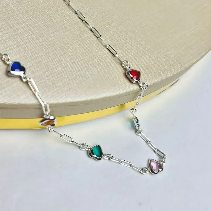 Choker Elo Cartier Corações Color Banhada a Prata